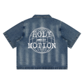 Holy Motion Unisex Vintage Washed Full-Zip Denim Shirt