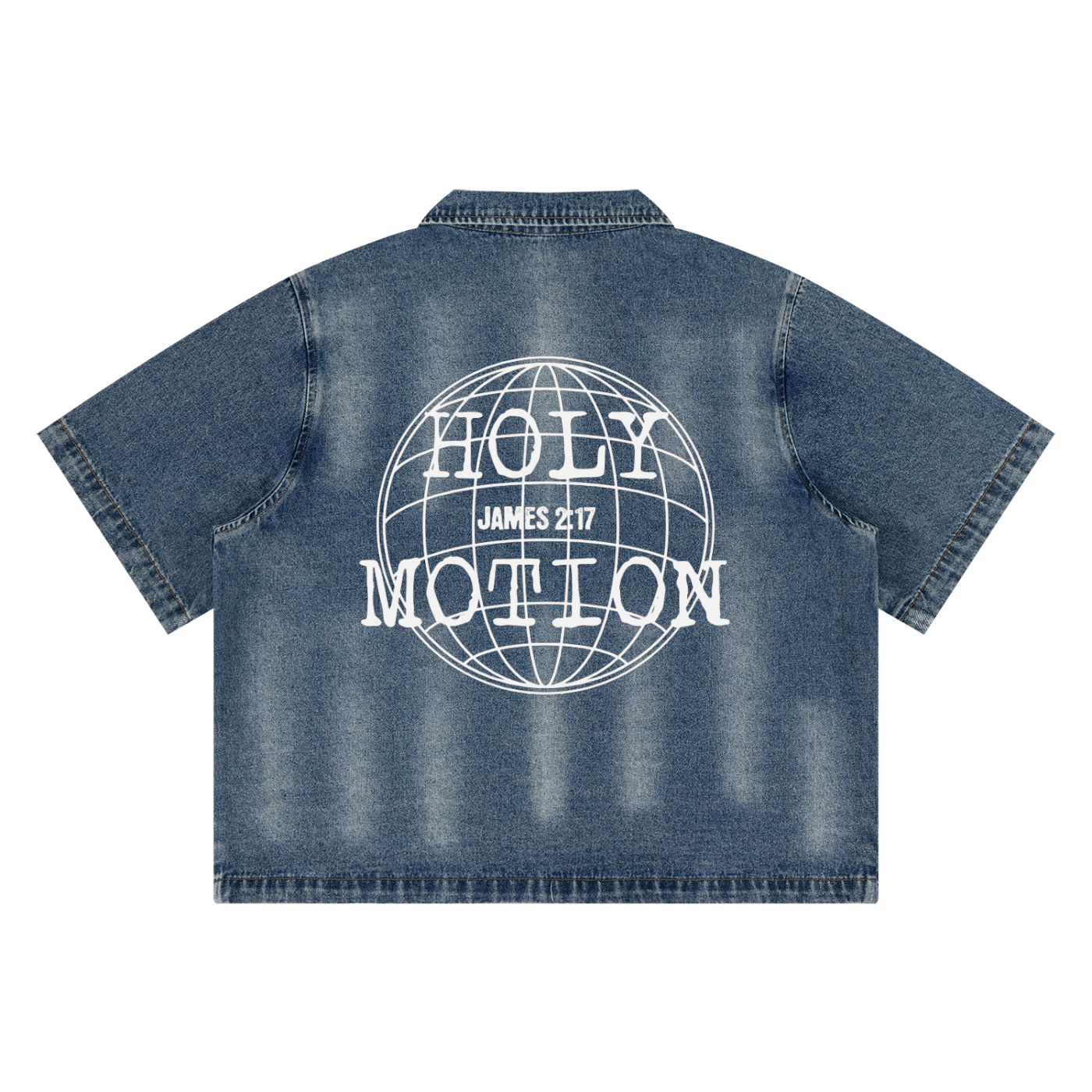 Holy Motion Unisex Vintage Washed Full-Zip Denim Shirt