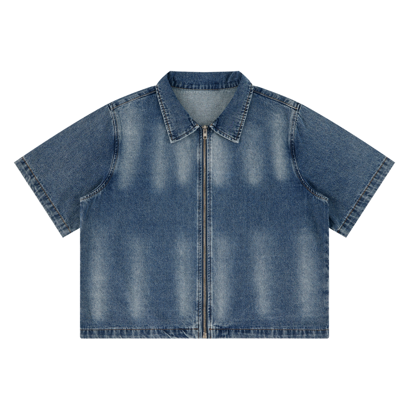 Holy Motion Unisex Vintage Washed Full-Zip Denim Shirt